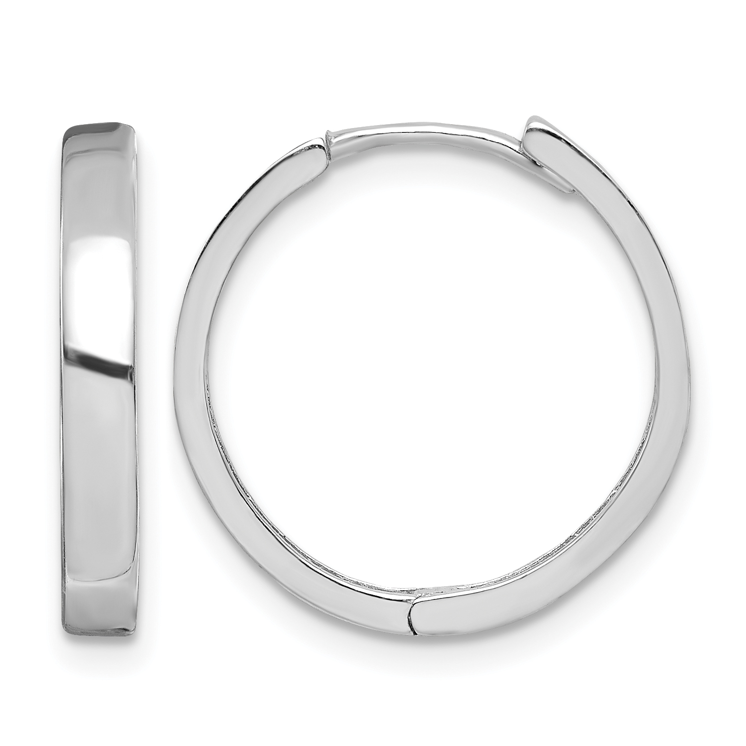 Sterling Silver Rhodium Polished Hinged Hoop Earrings (QE8497)