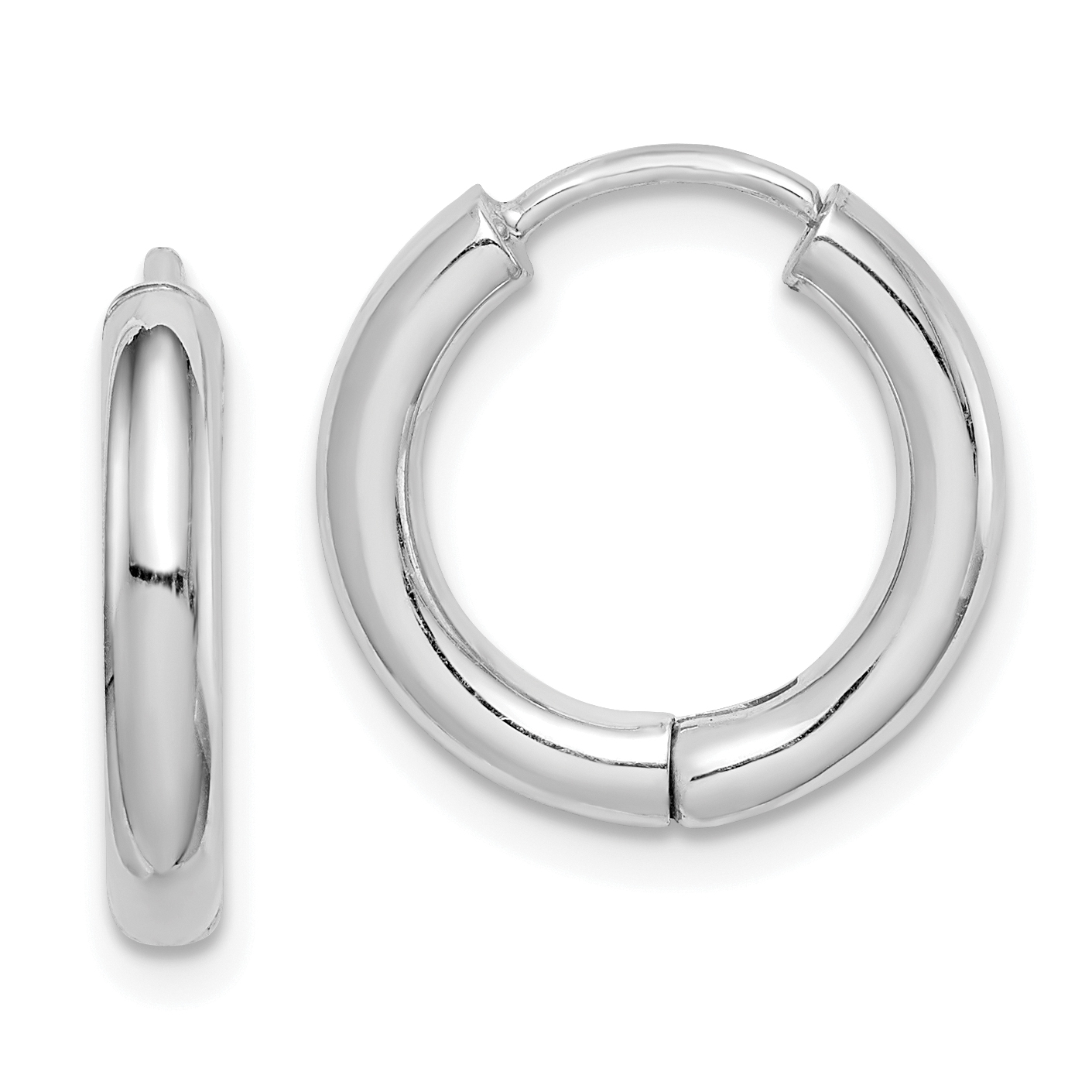 Sterling Silver Rhodium-plated Polished Hollow Hinged Hoop Earrings (QE8498)