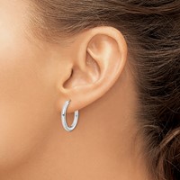 Sterling Silver Rhodium-plated Polished Hollow Hinged Hoop Earrings view 3