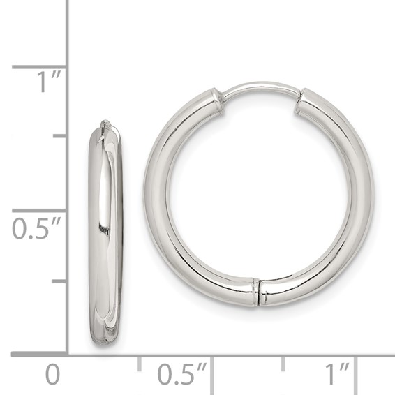 Sterling Silver Rhodium-plated Polished Hollow Hinged Hoop Earrings