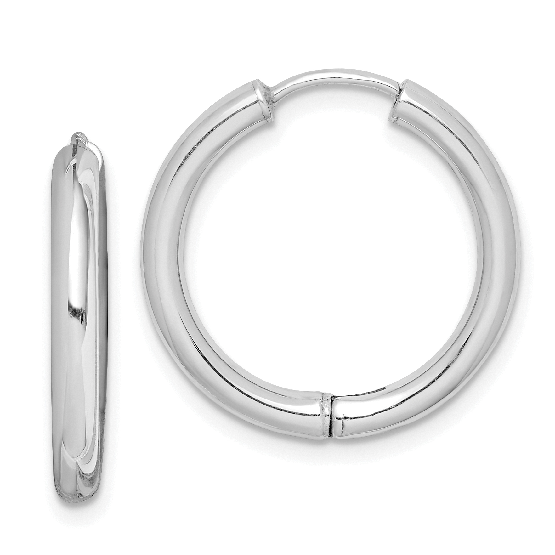 Sterling Silver Rhodium-plated Polished Hollow Hinged Hoop Earrings (QE8499)