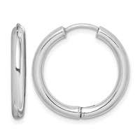 Sterling Silver Rhodium-plated Polished Hollow Hinged Hoop Earrings view 1