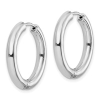 Sterling Silver Rhodium Polished Hinged Hoop Earrings view 2