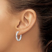 Sterling Silver Rhodium Polished Hinged Hoop Earrings view 3