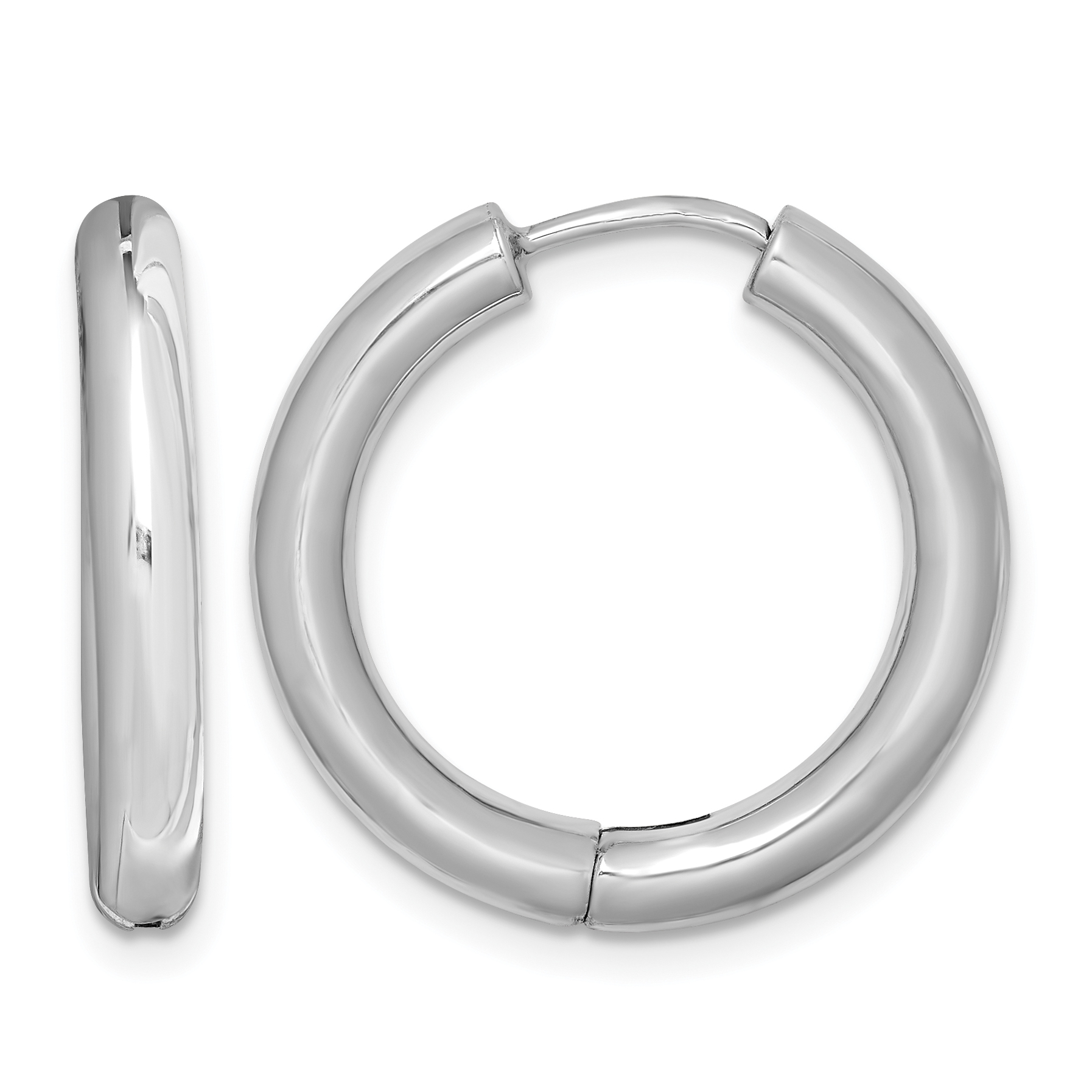 Sterling Silver Rhodium Polished Hinged Hoop Earrings (QE8500)