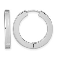 Sterling Silver Rhodium-plated Hollow Hinged Hoop Earrings view 1