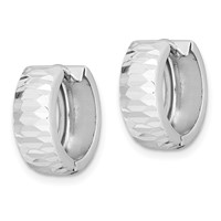 Sterling Silver Rhodium Polished Diamond-cut Hinged Hoop Earrings view 2