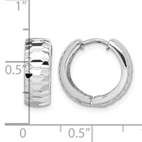 Sterling Silver Rhodium Polished Diamond-cut Hinged Hoop Earrings view 4