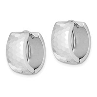 Sterling Silver Rhodium Polished Patterned Hinged Hoop Earrings view 2