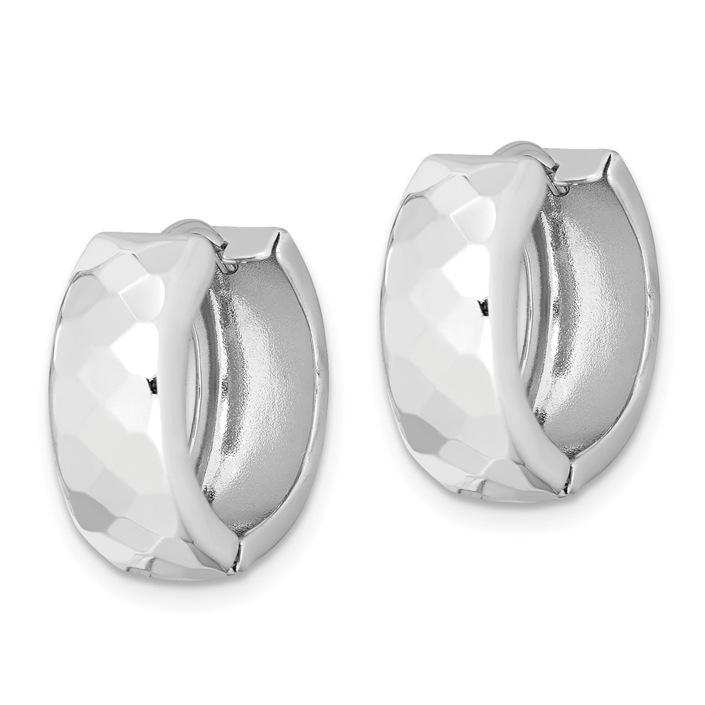 Sterling Silver Rhodium Polished Patterned Hinged Hoop Earrings (QE8508)