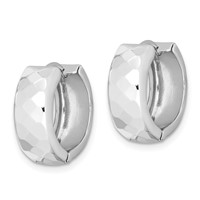 Sterling Silver Rhodium Polished Patterned Hinged Hoop Earrings view 2