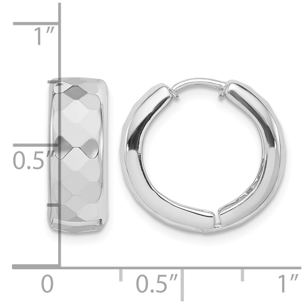 Sterling Silver Rhodium Polished Patterned Hinged Hoop Earrings (QE8508)