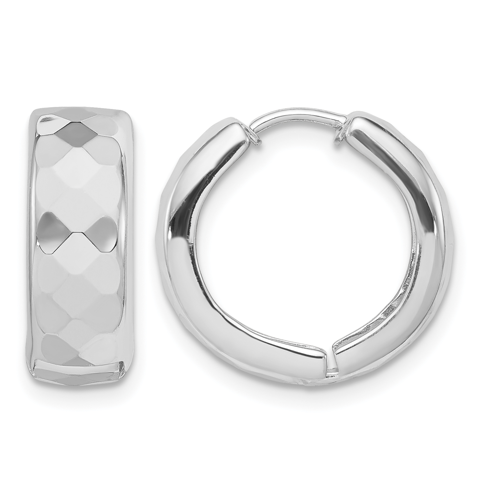 Sterling Silver Rhodium Polished Patterned Hinged Hoop Earrings (QE8508)
