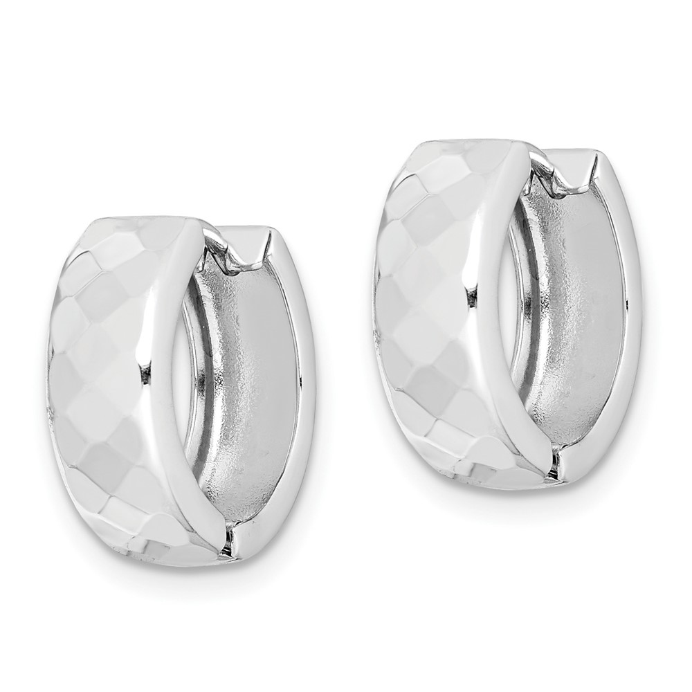 Sterling Silver Rhodium Polished Patterned Hinged Hoop Earrings (QE8509)