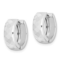Sterling Silver Rhodium Polished Patterned Hinged Hoop Earrings view 2