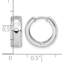 Sterling Silver Rhodium Polished Patterned Hinged Hoop Earrings view 4