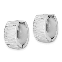 Sterling Silver Rhodium Polished Diamond Cut Hinged Hoop Earrings view 2