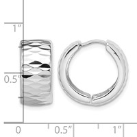 Sterling Silver Rhodium Polished Diamond Cut Hinged Hoop Earrings view 4
