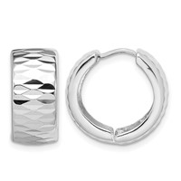 Sterling Silver Rhodium Polished Diamond Cut Hinged Hoop Earrings view 1