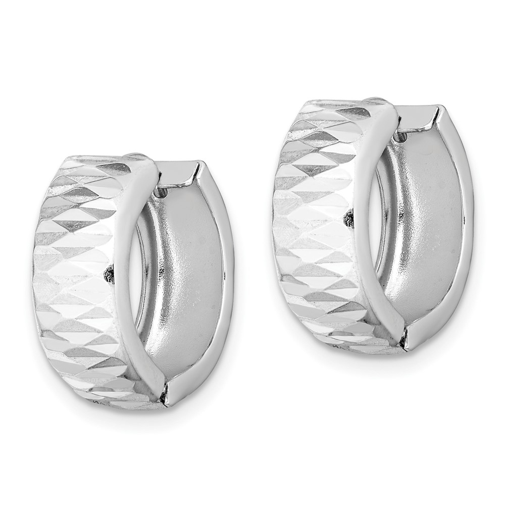 Sterling Silver Rhodium Diamond Cut Polished Hinged Hoop Earrings (QE8514)