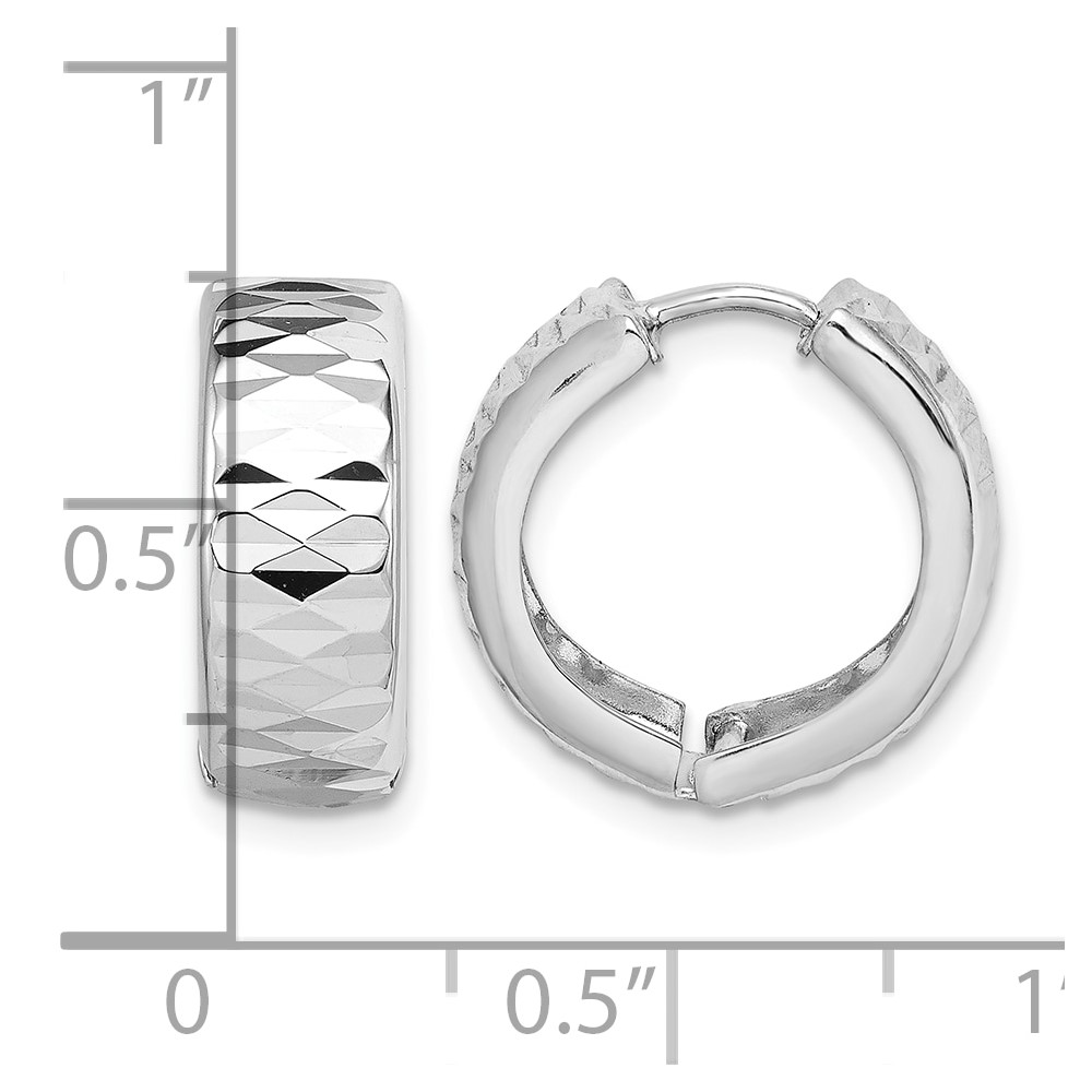 Sterling Silver Rhodium Diamond Cut Polished Hinged Hoop Earrings (QE8514)