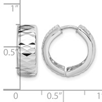 Sterling Silver Rhodium Diamond Cut Polished Hinged Hoop Earrings view 4
