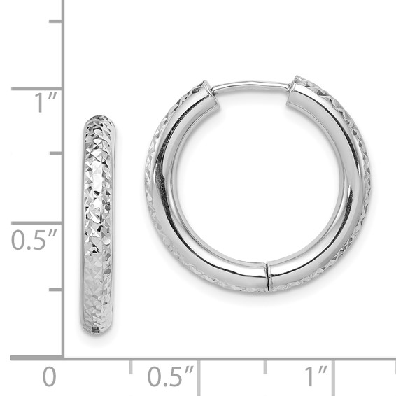 Sterling Silver Diamond-cut Hinged Hoop Earrings