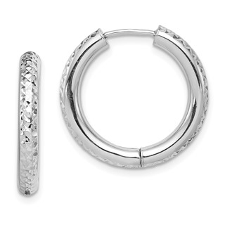 Sterling Silver Diamond-cut Hinged Hoop Earrings