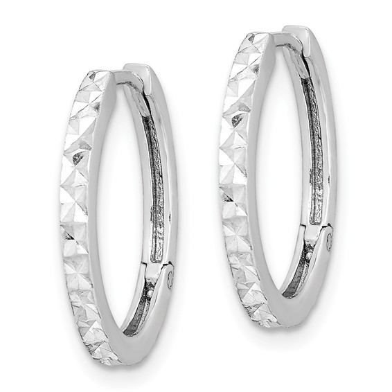 Sterling Silver Rhodium Polished Diamond Cut Hinged Hoop Earrings