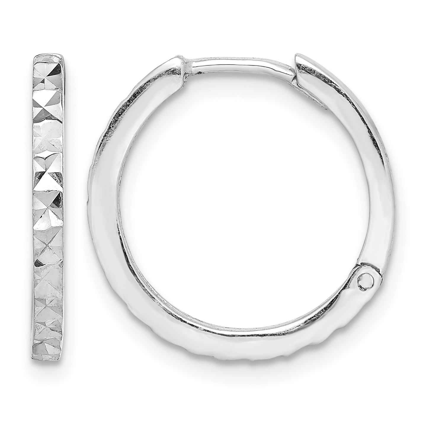 Sterling Silver Rhodium Polished Diamond Cut Hinged Hoop Earrings (QE8517)