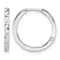 Sterling Silver Rhodium Polished Diamond Cut Hinged Hoop Earrings view 1