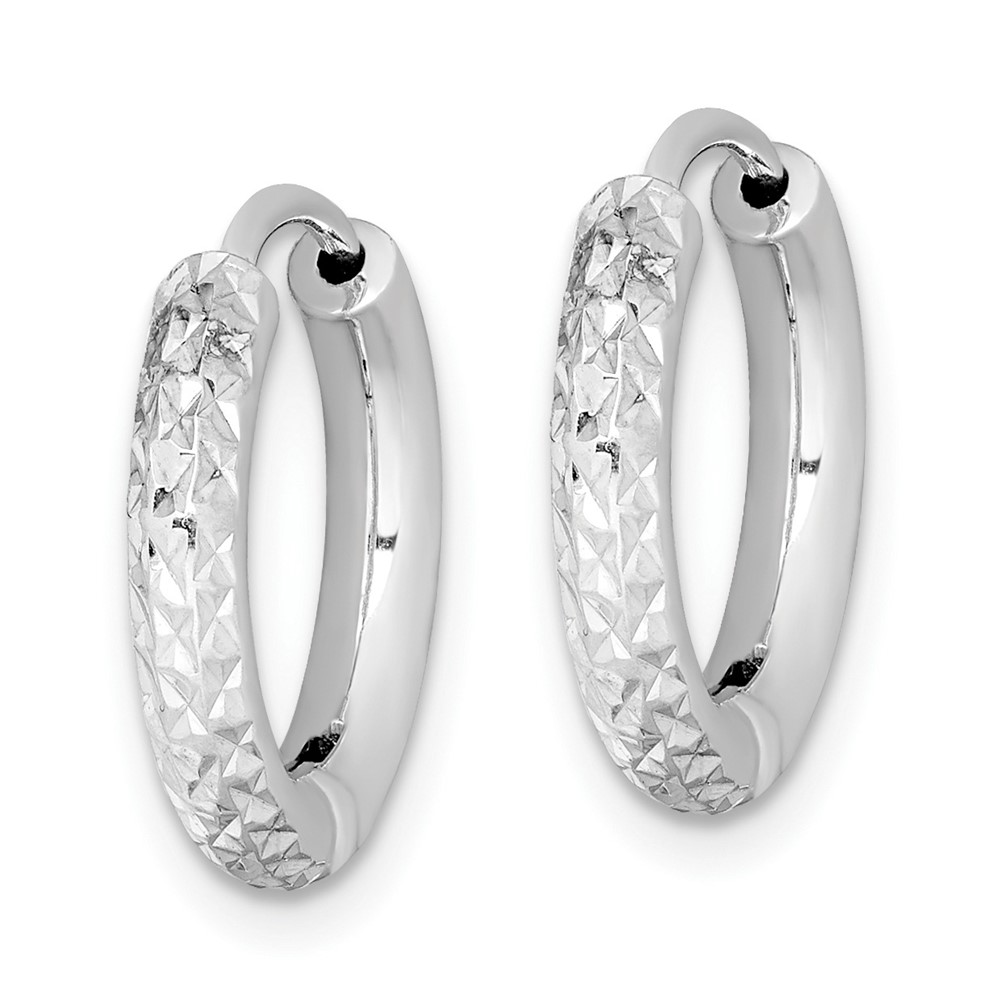 Sterling Silver Rhodium Polished Diamond Cut Hinged Hoop Earrings (QE8518)
