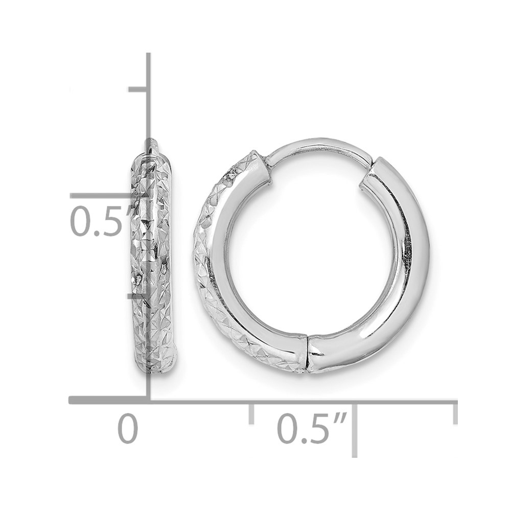 Sterling Silver Rhodium Polished Diamond Cut Hinged Hoop Earrings (QE8518)