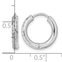 Sterling Silver Rhodium Polished Diamond Cut Hinged Hoop Earrings view 4
