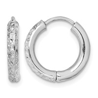 Sterling Silver Rhodium Polished Diamond Cut Hinged Hoop Earrings view 1