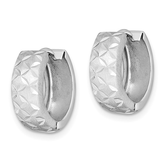 Sterling Silver Rhodium-plated Diamond Cut Hinged Hoop Earrings