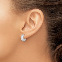Sterling Silver Rhodium-plated Diamond Cut Hinged Hoop Earrings view 3