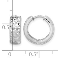 Sterling Silver Rhodium-plated Diamond Cut Hinged Hoop Earrings view 4