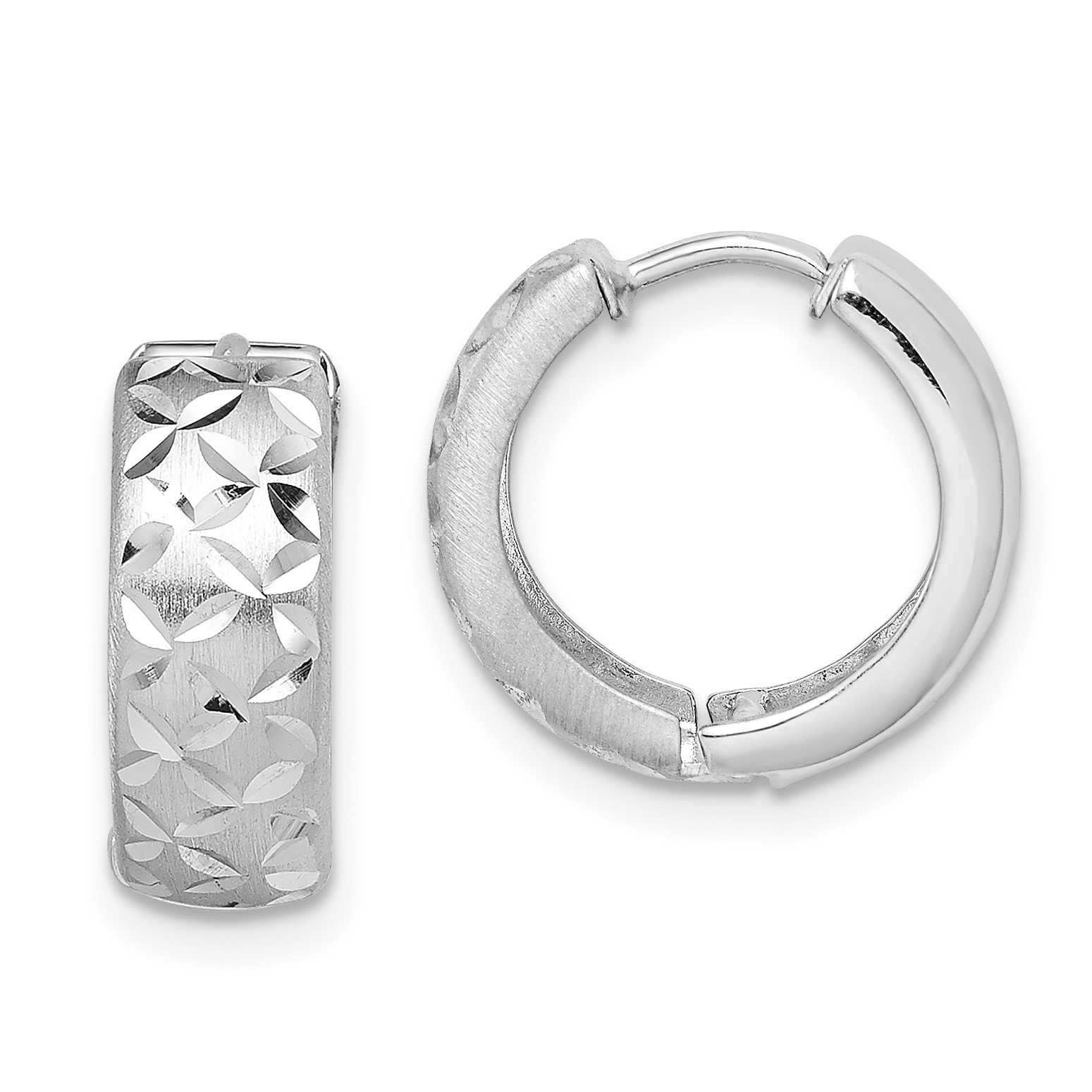 Sterling Silver Rhodium-plated Diamond Cut Hinged Hoop Earrings (QE8521)