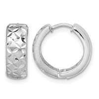 Sterling Silver Rhodium-plated Diamond Cut Hinged Hoop Earrings view 1