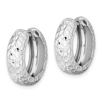 Sterling Silver Rhodium Polished Diamond Cut Hoop Earrings view 2