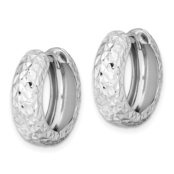 Sterling Silver Rhodium Polished Diamond Cut Hoop Earrings