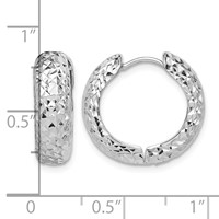 Sterling Silver Rhodium Polished Diamond Cut Hoop Earrings view 4
