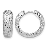 Sterling Silver Rhodium Polished Diamond Cut Hoop Earrings view 1