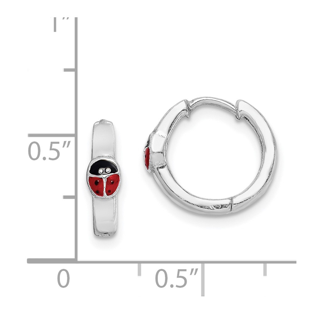 Sterling Silver RH-plated Enameled Ladybug Hinged Hoop Earrings (QE8526)