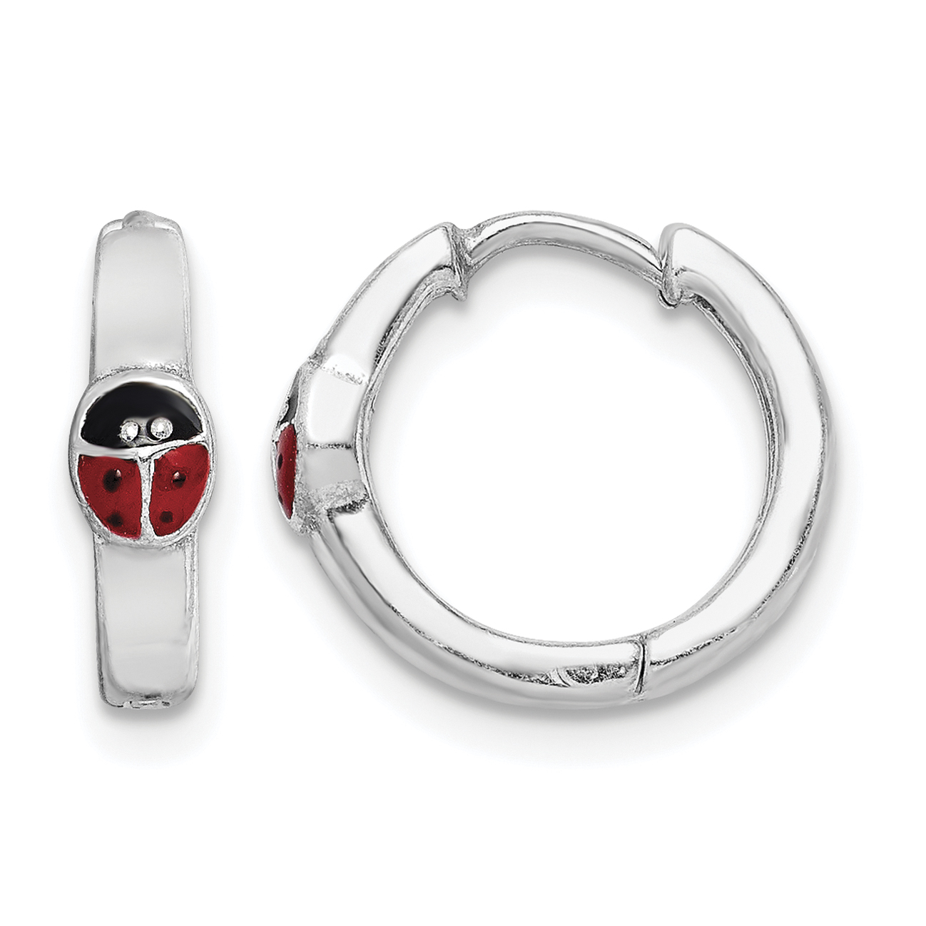 Sterling Silver RH-plated Enameled Ladybug Hinged Hoop Earrings (QE8526)