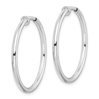 Sterling Silver RH-plated 2x 28mm Non-Pierced Round Hoop Earrings view 2