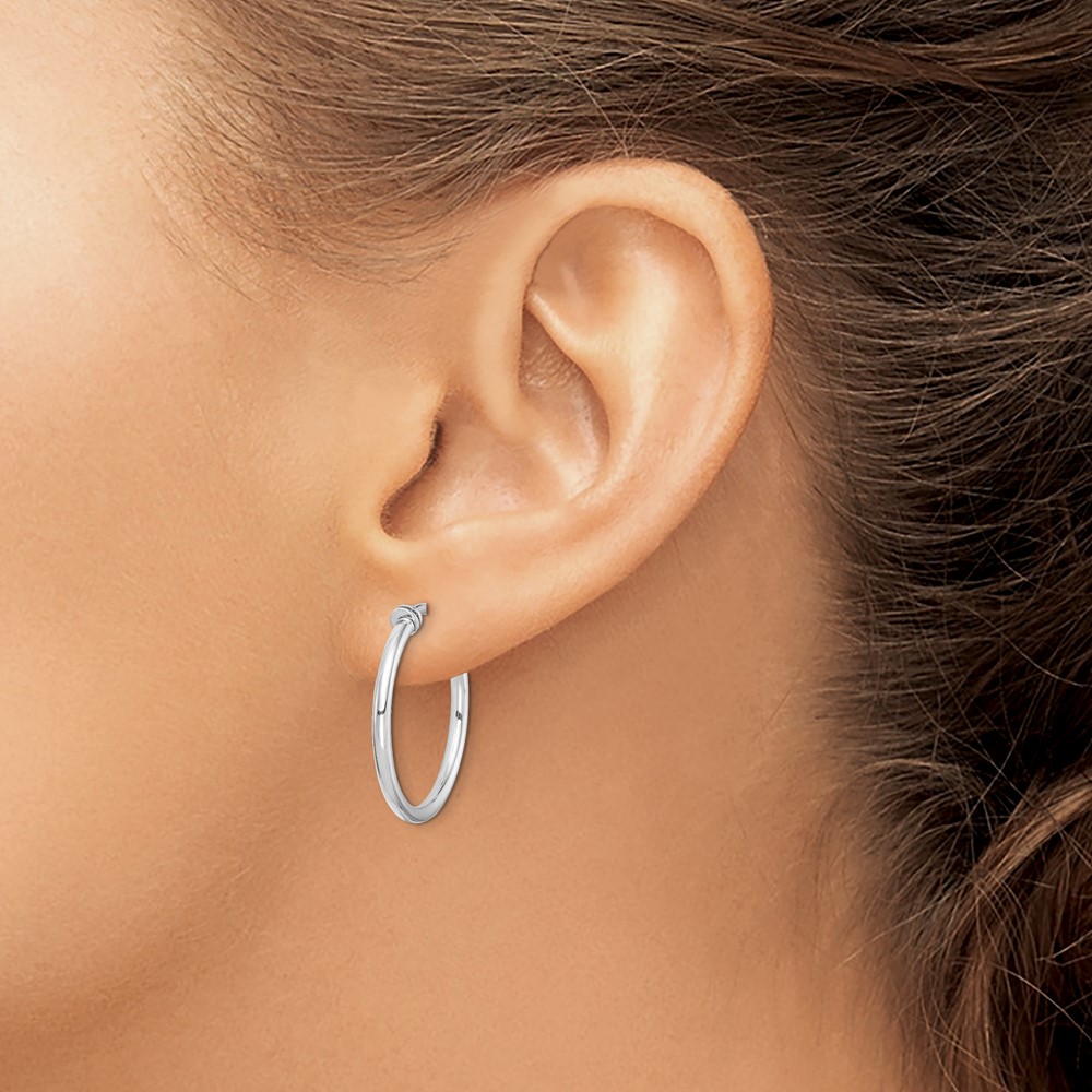 Sterling Silver RH-plated 2x24mm Non-Pierced Round Hoop Earrings (QE8550)