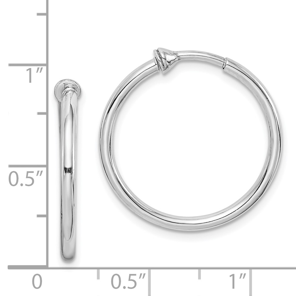 Sterling Silver RH-plated 2x24mm Non-Pierced Round Hoop Earrings (QE8550)