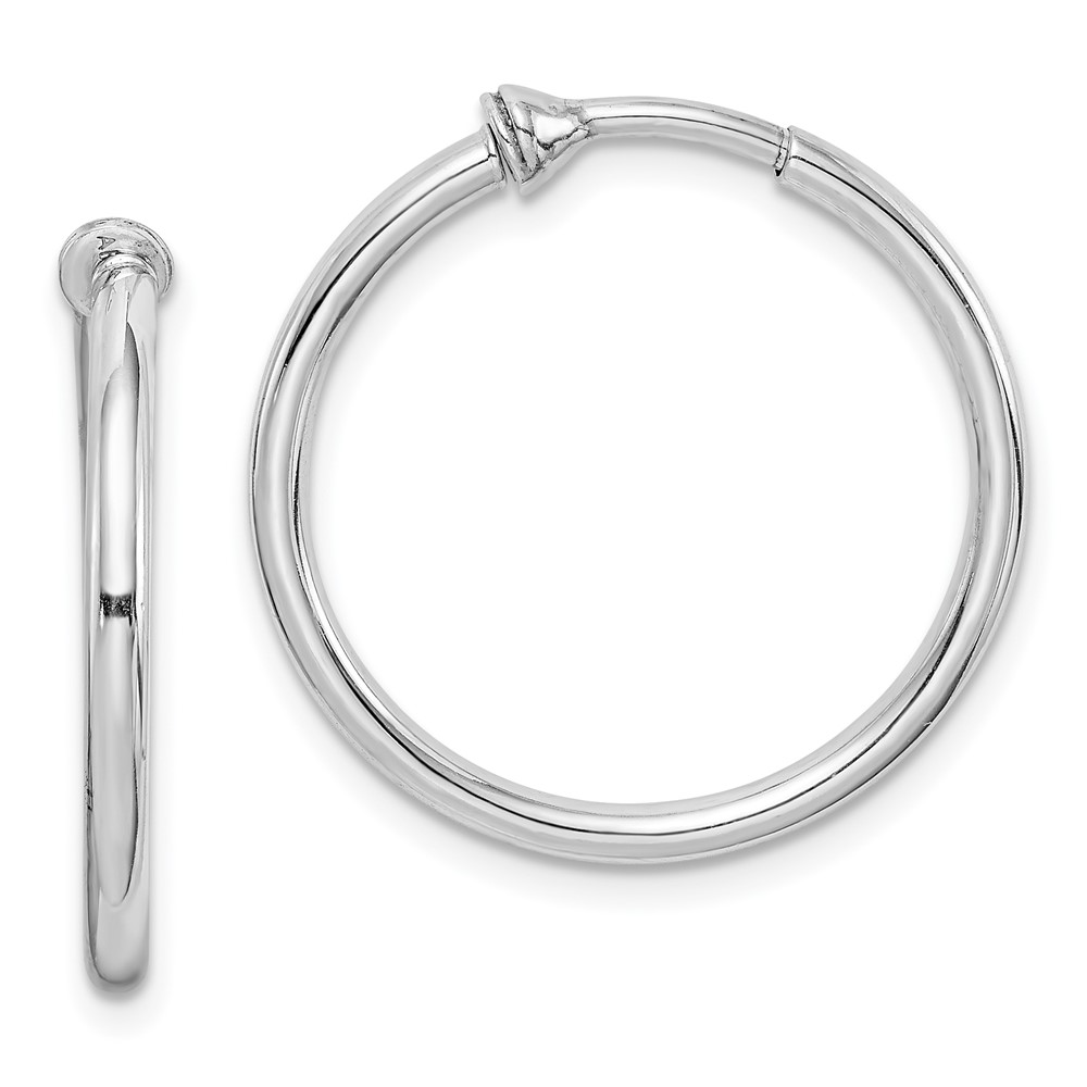 Sterling Silver RH-plated 2x24mm Non-Pierced Round Hoop Earrings (QE8550)
